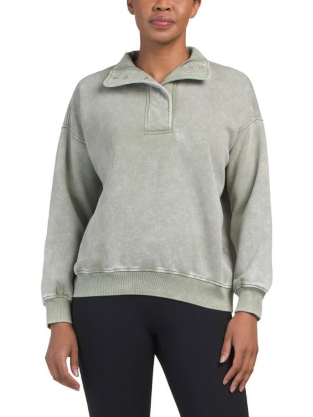 LAZY SUNDAY Washed Quarter Snap Button Sweatshirt